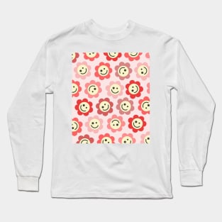 Pink Flower Happy Faces Long Sleeve T-Shirt